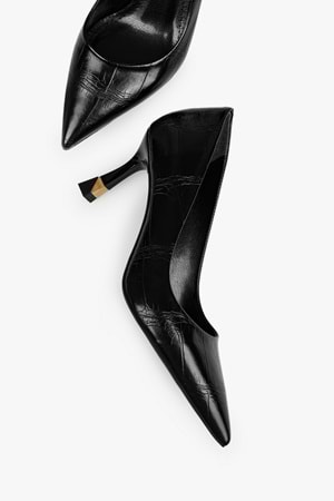 Kadın Gilda Siyah Kroko Altın Kaplama Detaylı Stiletto