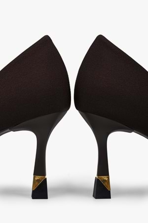 Kadın Gilda Kahve Saten Altın Kaplama Detaylı Stiletto