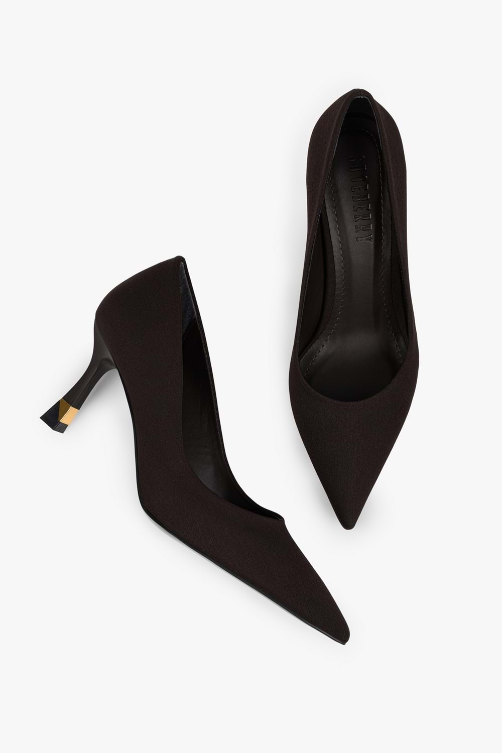 Kadın Gilda Kahve Saten Altın Kaplama Detaylı Stiletto