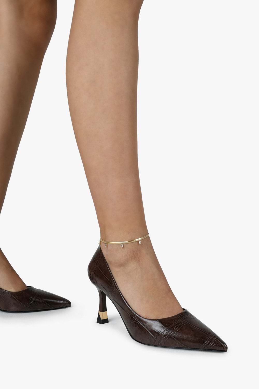 Kadın Gilda Kahve Kroko Altın Kaplama Detaylı Stiletto