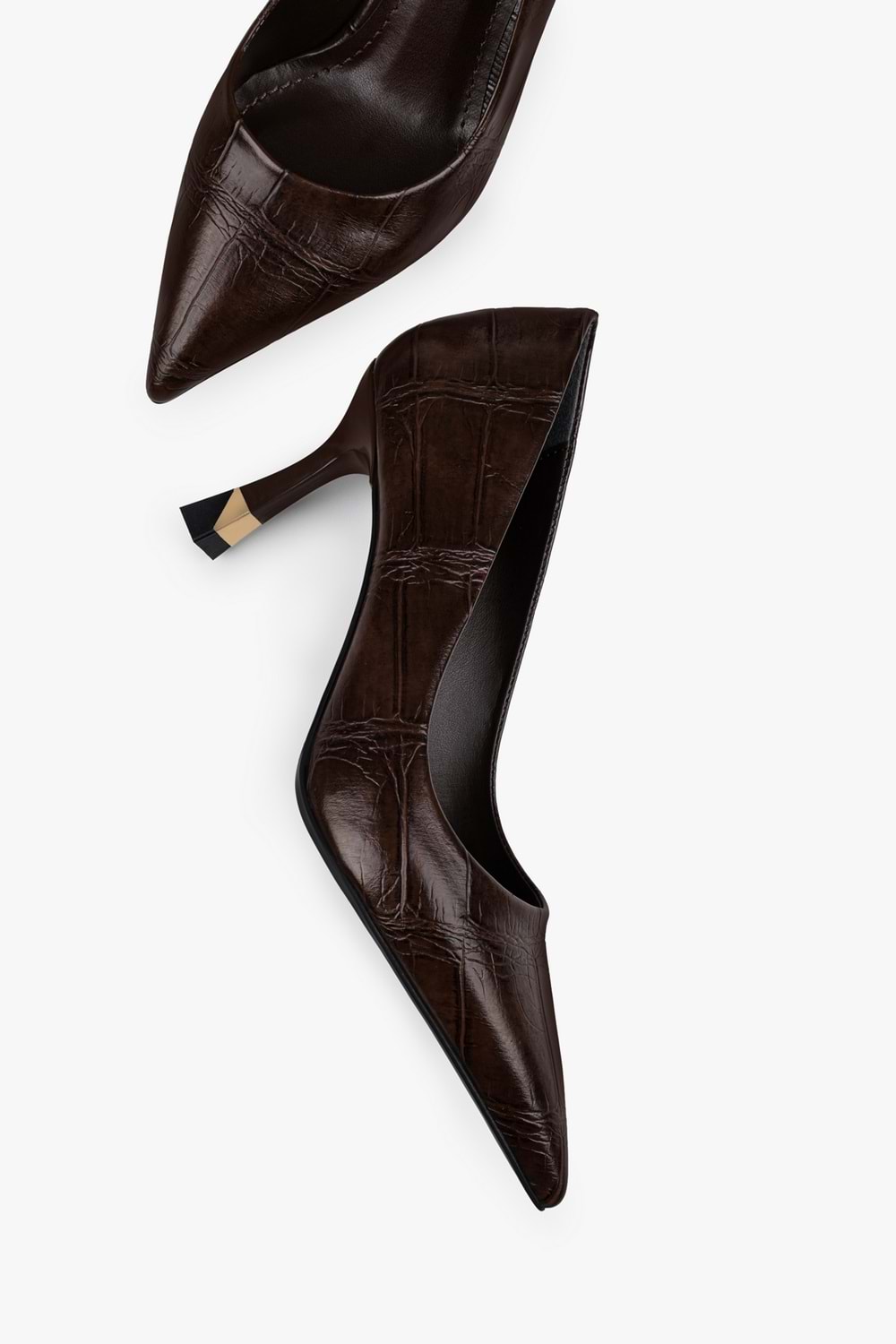 Kadın Gilda Kahve Kroko Altın Kaplama Detaylı Stiletto