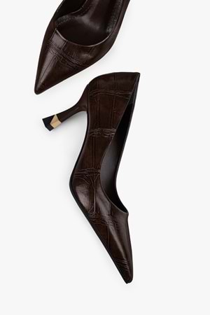 Kadın Gilda Kahve Kroko Altın Kaplama Detaylı Stiletto