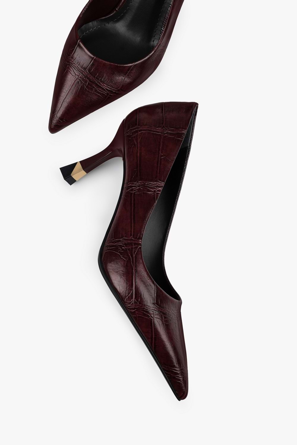 Kadın Gilda Bordo Kroko Altın Kaplama Detaylı Stiletto