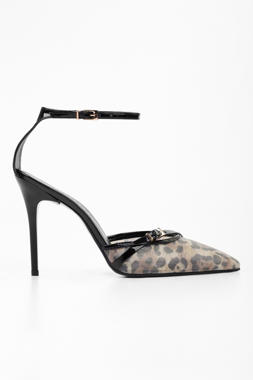 Kadın Vela Siyah Leopar Desenli File Detaylı Stiletto