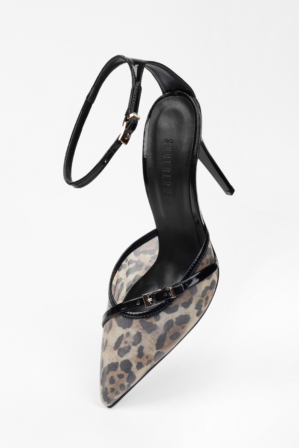 Kadın Vela Siyah Leopar Desenli File Detaylı Stiletto