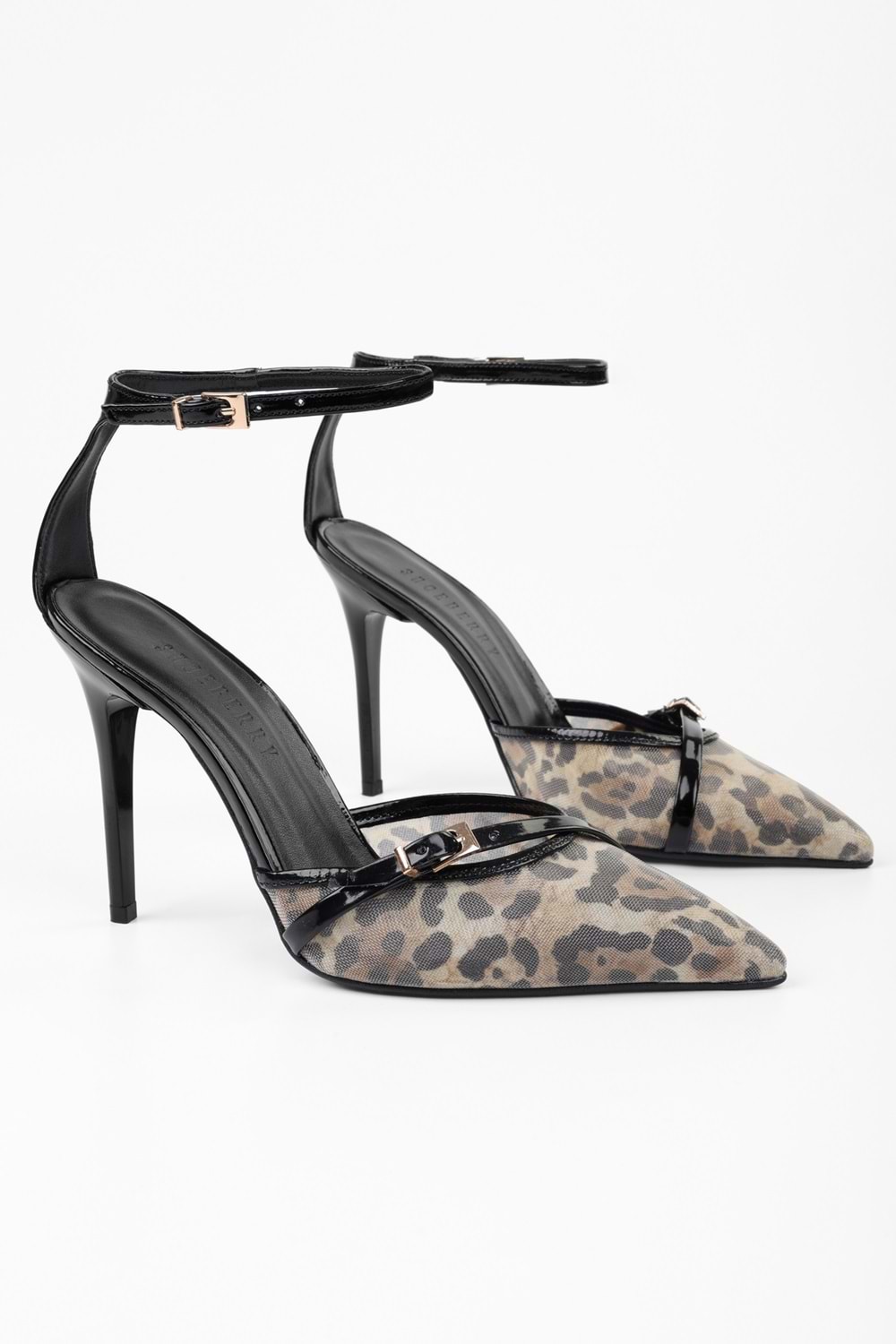 Kadın Vela Siyah Leopar Desenli File Detaylı Stiletto
