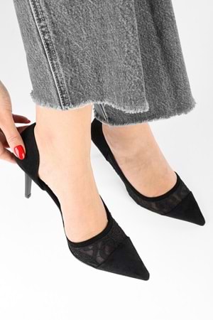 Kadın Syra Siyah Dantelli Süet Stiletto