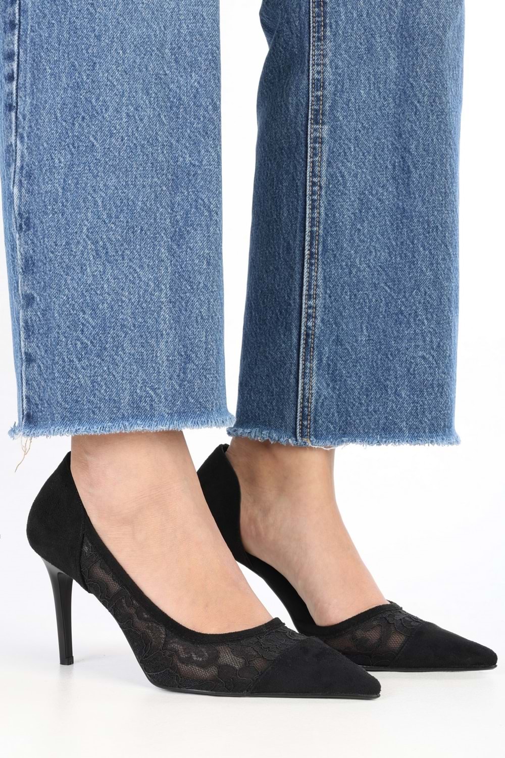 Kadın Syra Siyah Dantelli Süet Stiletto
