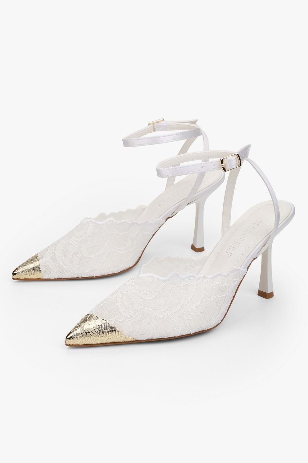 Kadın Adea Beyaz Dantel Gold Aksesuar Detaylı Topuklu Ayakkabı