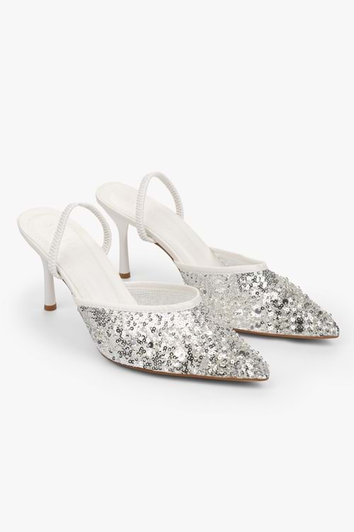Kadın Monica Beyaz Taşlı Pullu Stiletto