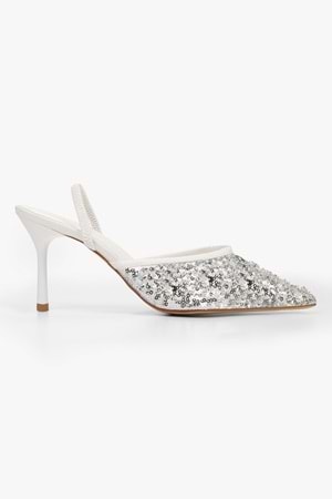 Kadın Monica Beyaz Taşlı Pullu Stiletto