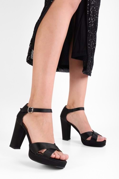 Kadın Giselle Siyah Saten Platform Topuklu Ayakkabı