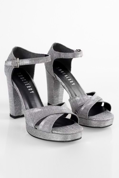 Kadın Giselle Platin Simli Platform Topuklu Ayakkabı