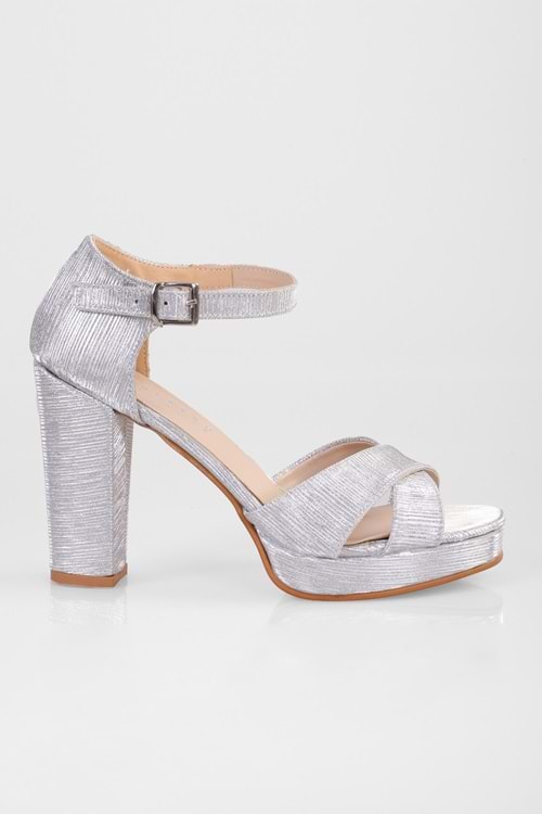 Kadın Giselle Gümüş Simli Platform Topuklu Ayakkabı