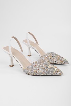 Kadın Opal Beyaz Taşlı Şeffaf Stiletto