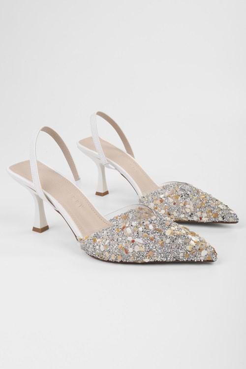 Kadın Opal Beyaz Taşlı Şeffaf Stiletto