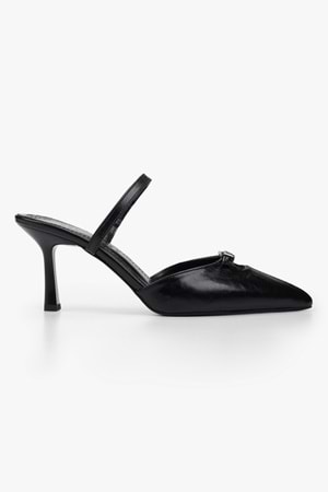 Kadın Sua Siyah Cilt Stiletto Topuklu Terlik