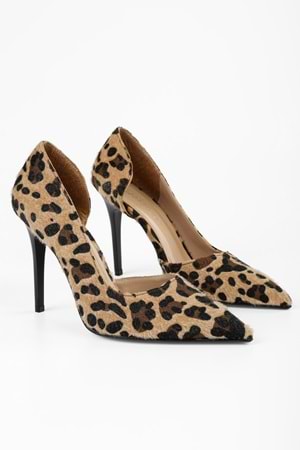 Kadın Massy Leopar Desenli Tüylü Stiletto