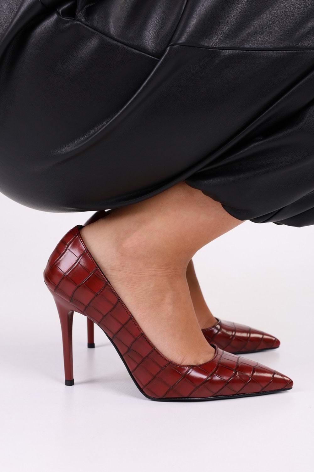 Kadın Massy Bordo Kroko Stiletto