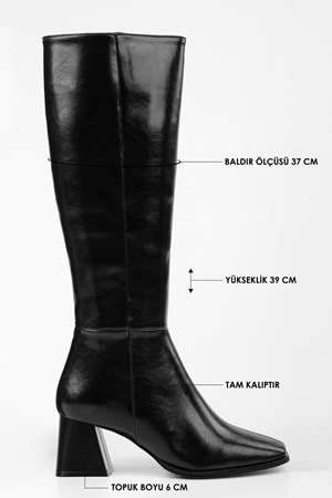 Kadın Stall Siyah Küt Burunlu Çizme
