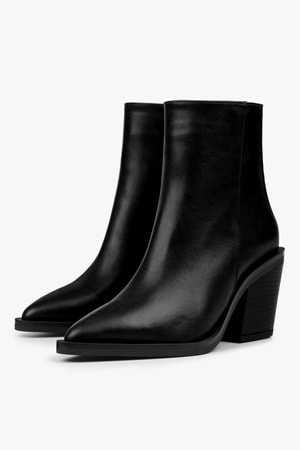 Kadın Mirea Siyah Cilt Kovboy Topuklu Bot