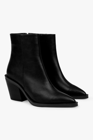 Kadın Mirea Siyah Cilt Kovboy Topuklu Bot