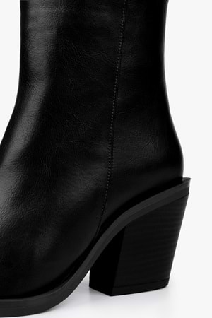 Kadın Mirea Siyah Cilt Kovboy Topuklu Bot