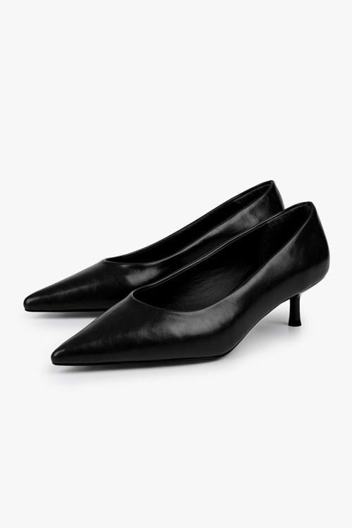 Kadın Caren Siyah Cilt Kısa Topuklu Stiletto