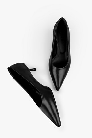 Kadın Caren Siyah Cilt Kısa Topuklu Stiletto