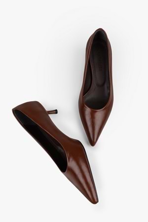 Kadın Caren Karamel Cilt Kısa Topuklu Stiletto