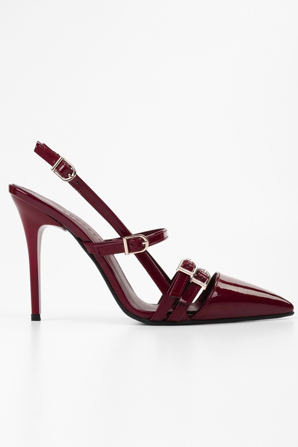 Kadın Jasmin Bordo Rugan Kemer Tokalı Stiletto