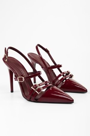 Kadın Jasmin Bordo Rugan Kemer Tokalı Stiletto