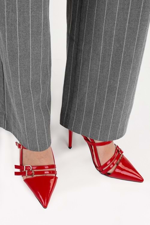 Kadın Jasmin Kırmızı Rugan Kemer Tokalı Stiletto