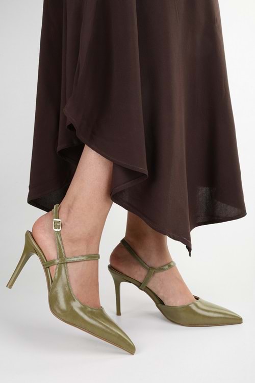 Kadın Harry Yağ Yeşili Cilt Stiletto