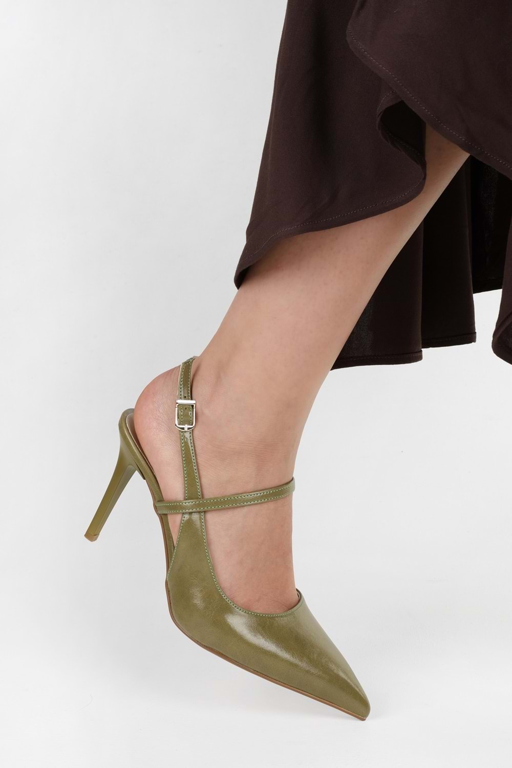 Kadın Harry Yağ Yeşili Cilt Stiletto
