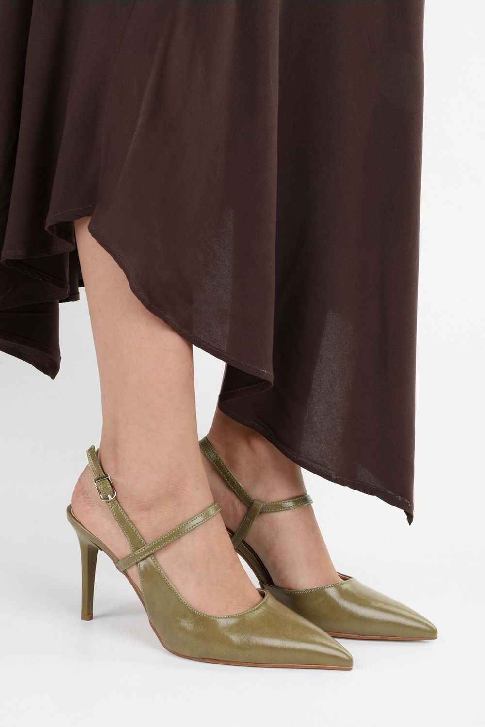Kadın Harry Yağ Yeşili Cilt Stiletto